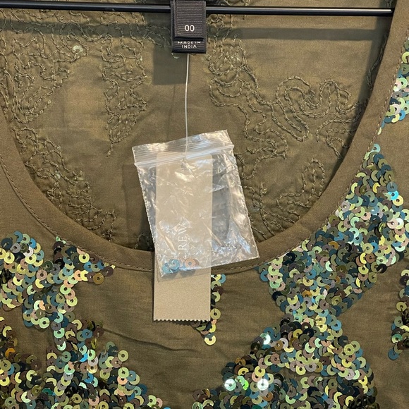 NWT J. Crew Cotton, Olive Green, Iridescent Sequin Tank Top, Scoop Neck, Size 00 - Picture 6 of 14